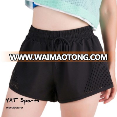 wholesale blank women two layers sports yoga training laser holes 2 in 1 running shorts