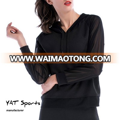 women black pullover hoodie long sleeve quick dry sports fitness running shirt